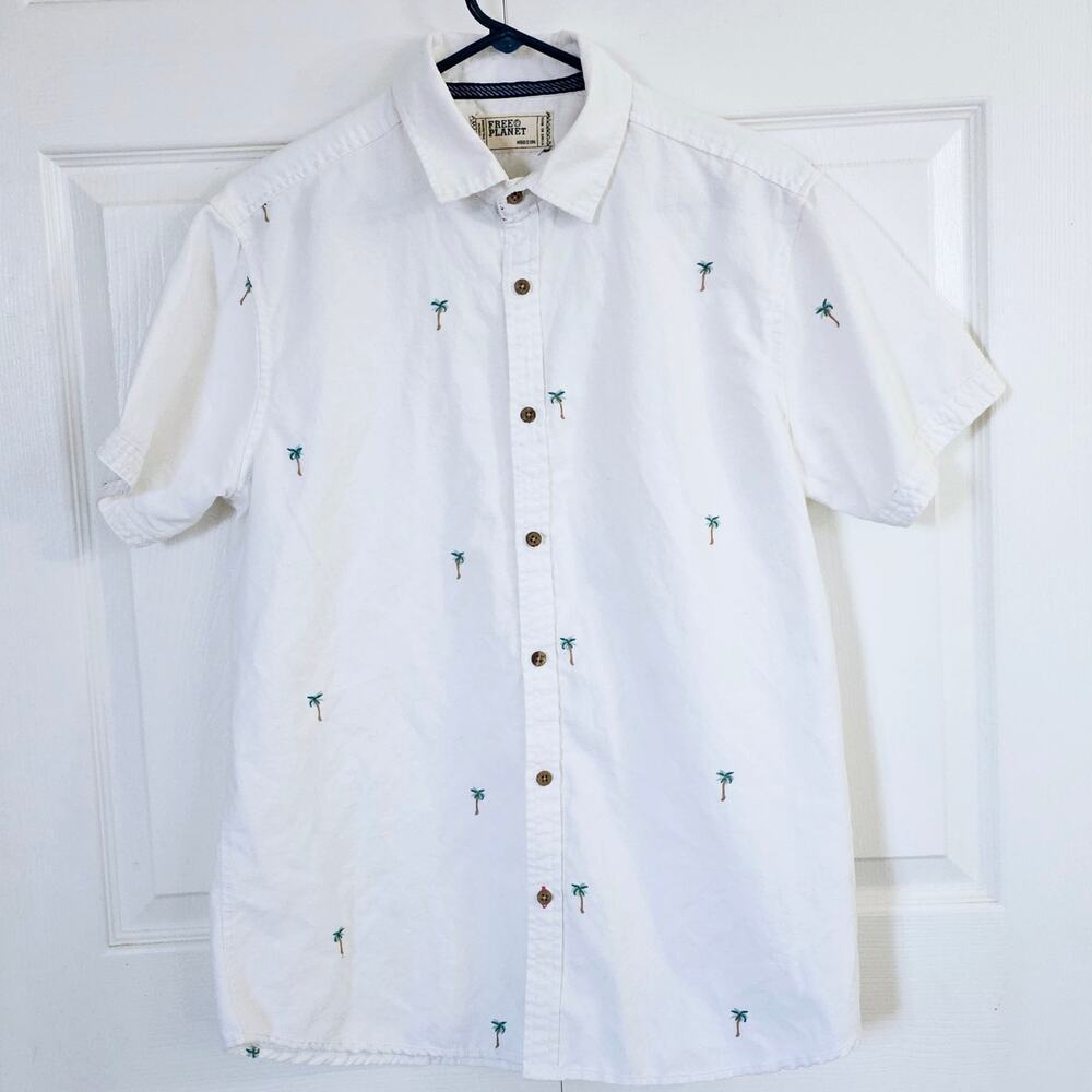 Free Planet Men's Casual Button Down Shirt Medium‎ Summer Vacation Tropical